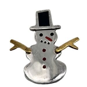 Vintage A&JH Anne Jane Harvey 925 Mexico Sterling Silver Snowman Winter Brooch